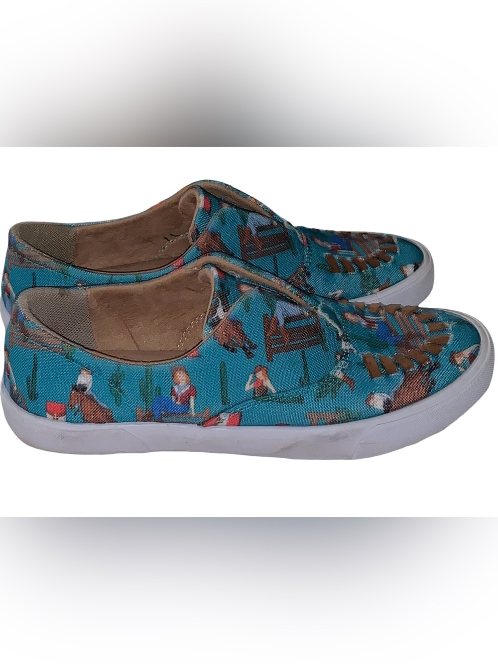 Reba by Justin Women’s Alice Cowgirl Turquoise Print Slip On Shoes Size 7M - Picture 5 of 9